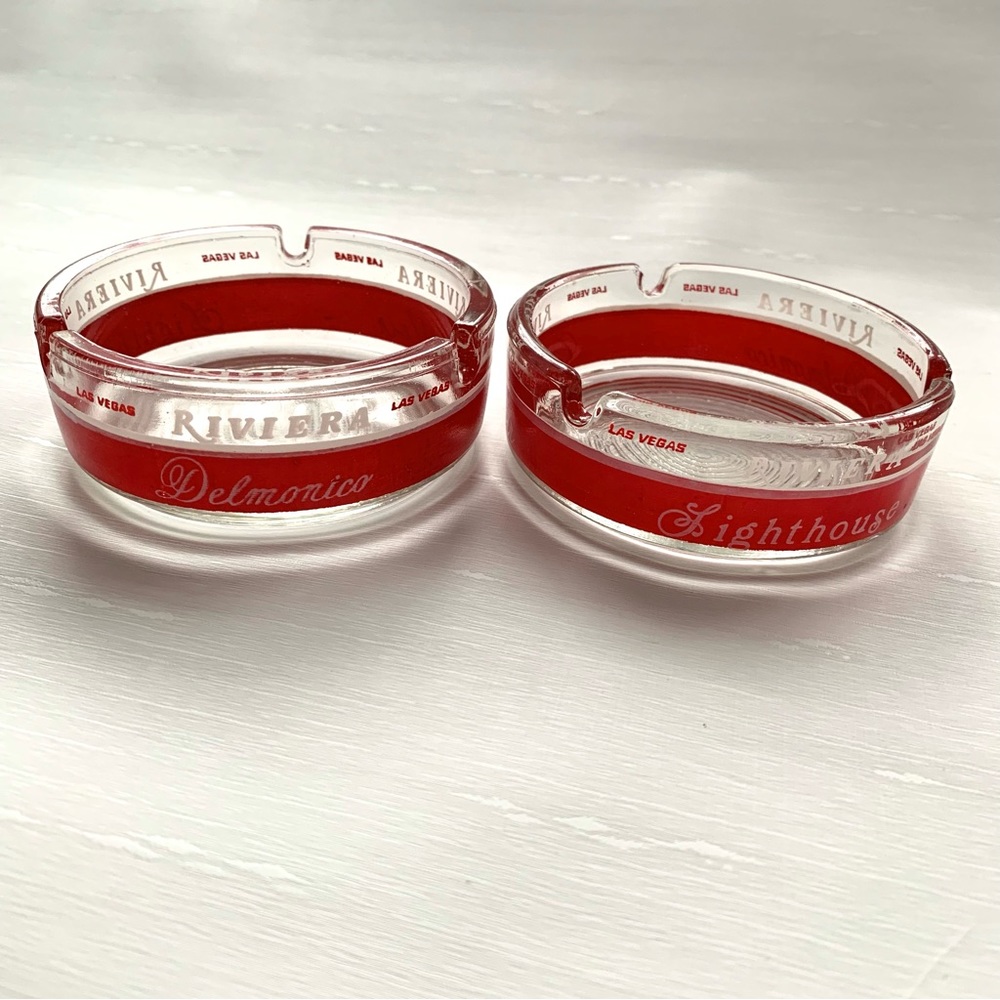 Vintage Las Vegas Riviera Casino Glass Ashtray Set of 2